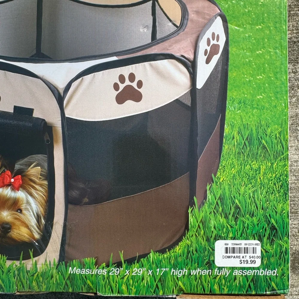 Portable Pet Play Pen - Brown & Cream